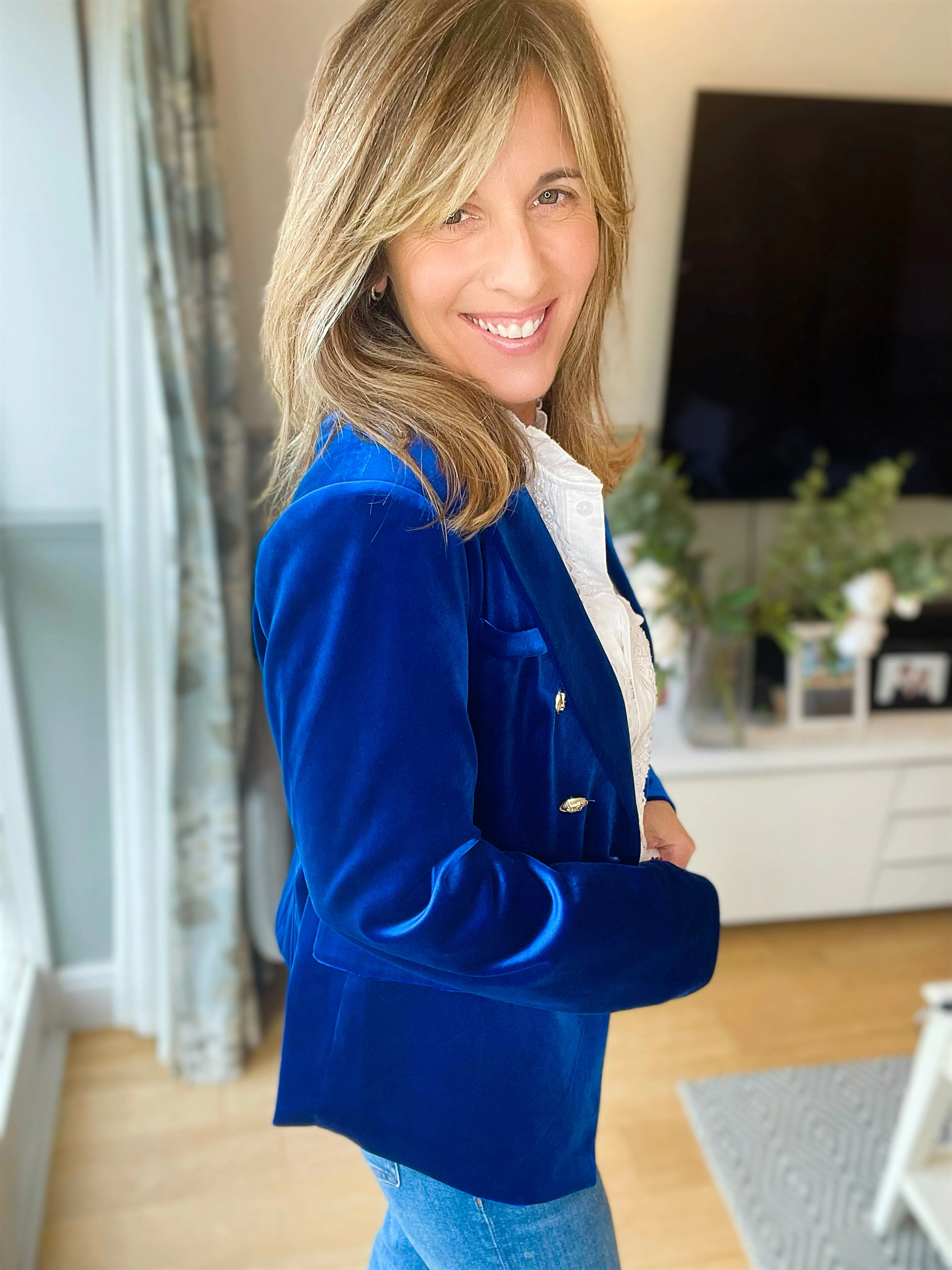 Electric Blue Velvet Blazer