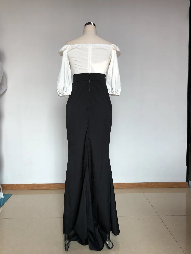 Elegant Off Shoulder Puff Sleeve Evening Dress