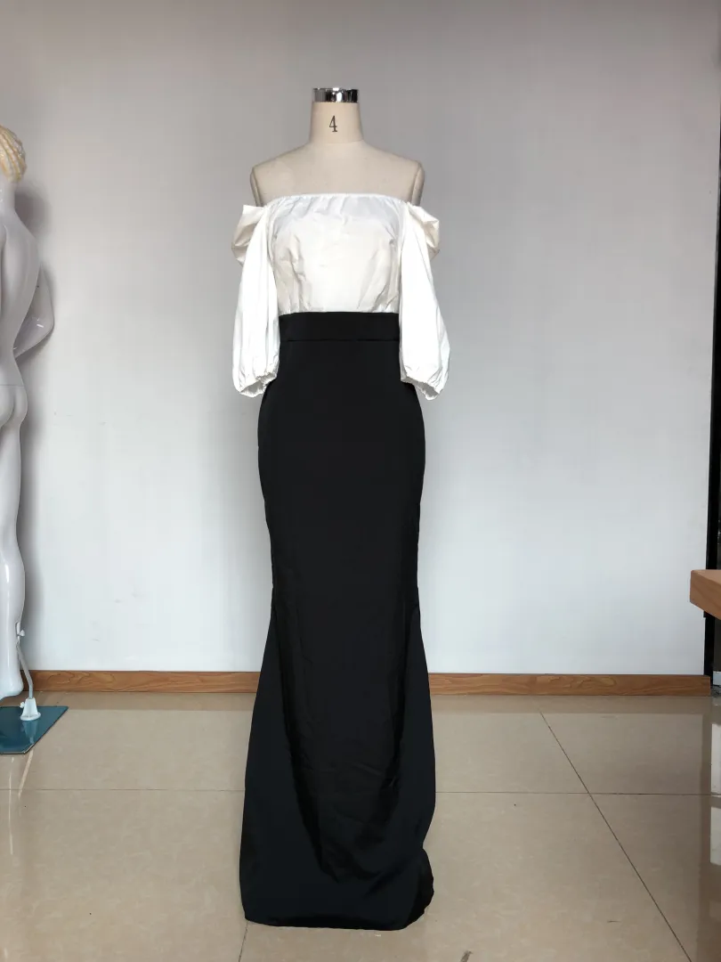 Elegant Off Shoulder Puff Sleeve Evening Dress