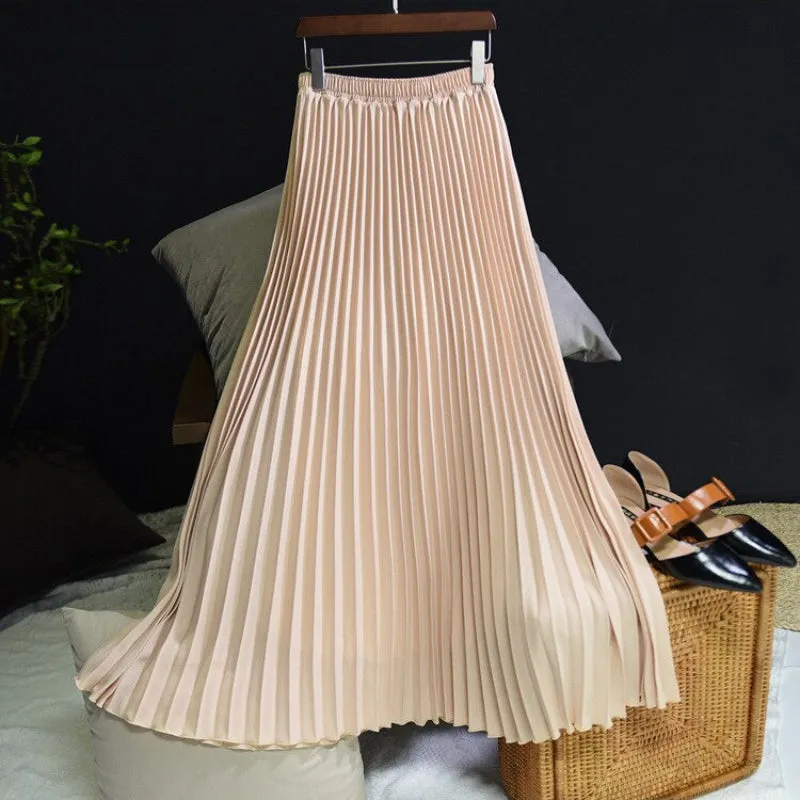 Elegant Solid-color Accordion Maxi Skirts