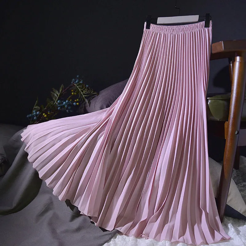 Elegant Solid-color Accordion Maxi Skirts