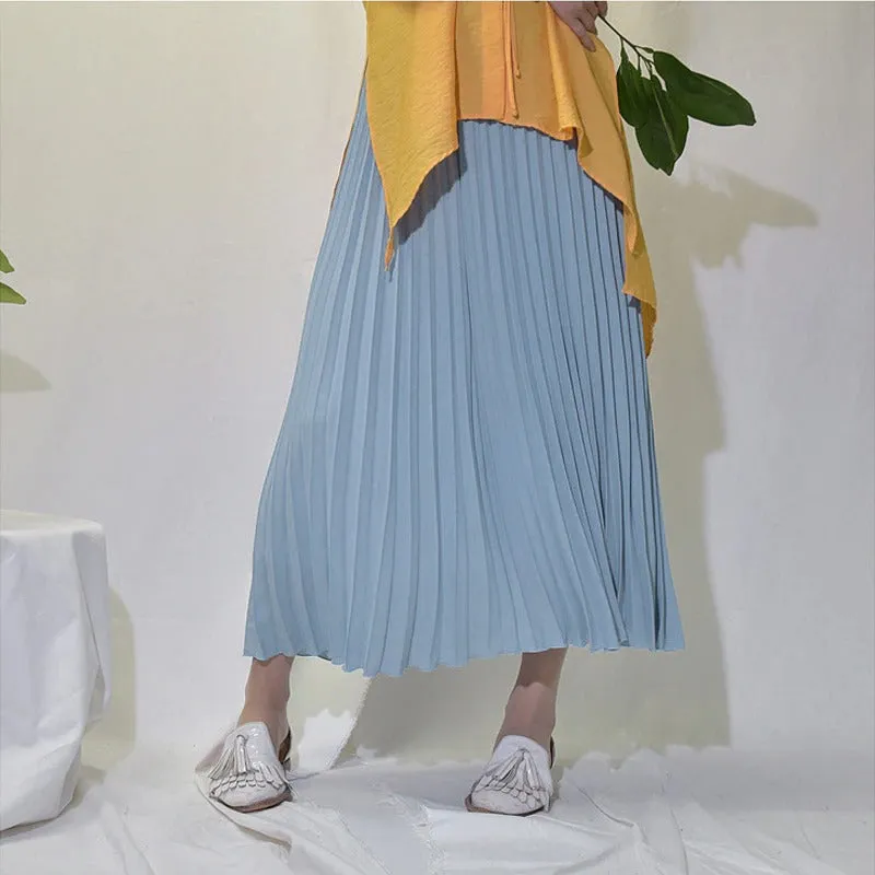 Elegant Solid-color Accordion Maxi Skirts