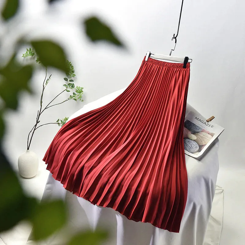 Elegant Solid-color Accordion Maxi Skirts