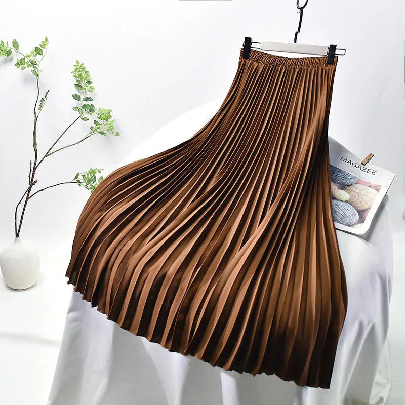 Elegant Solid-color Accordion Maxi Skirts