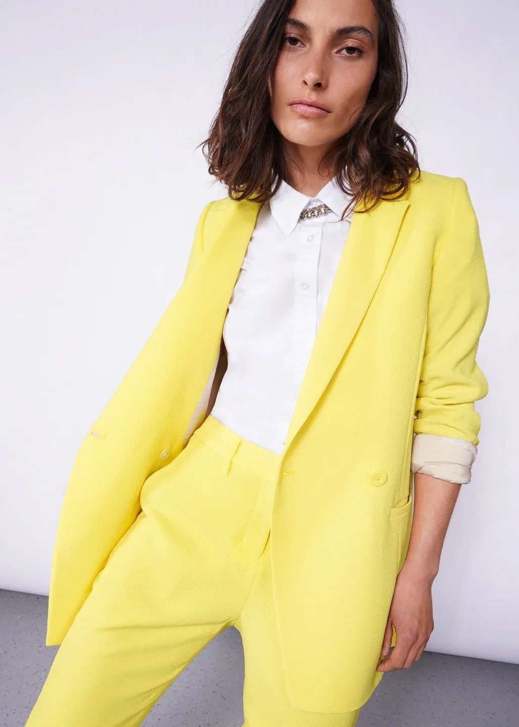 Empower Crepe Double Breasted Blazer in Lemon