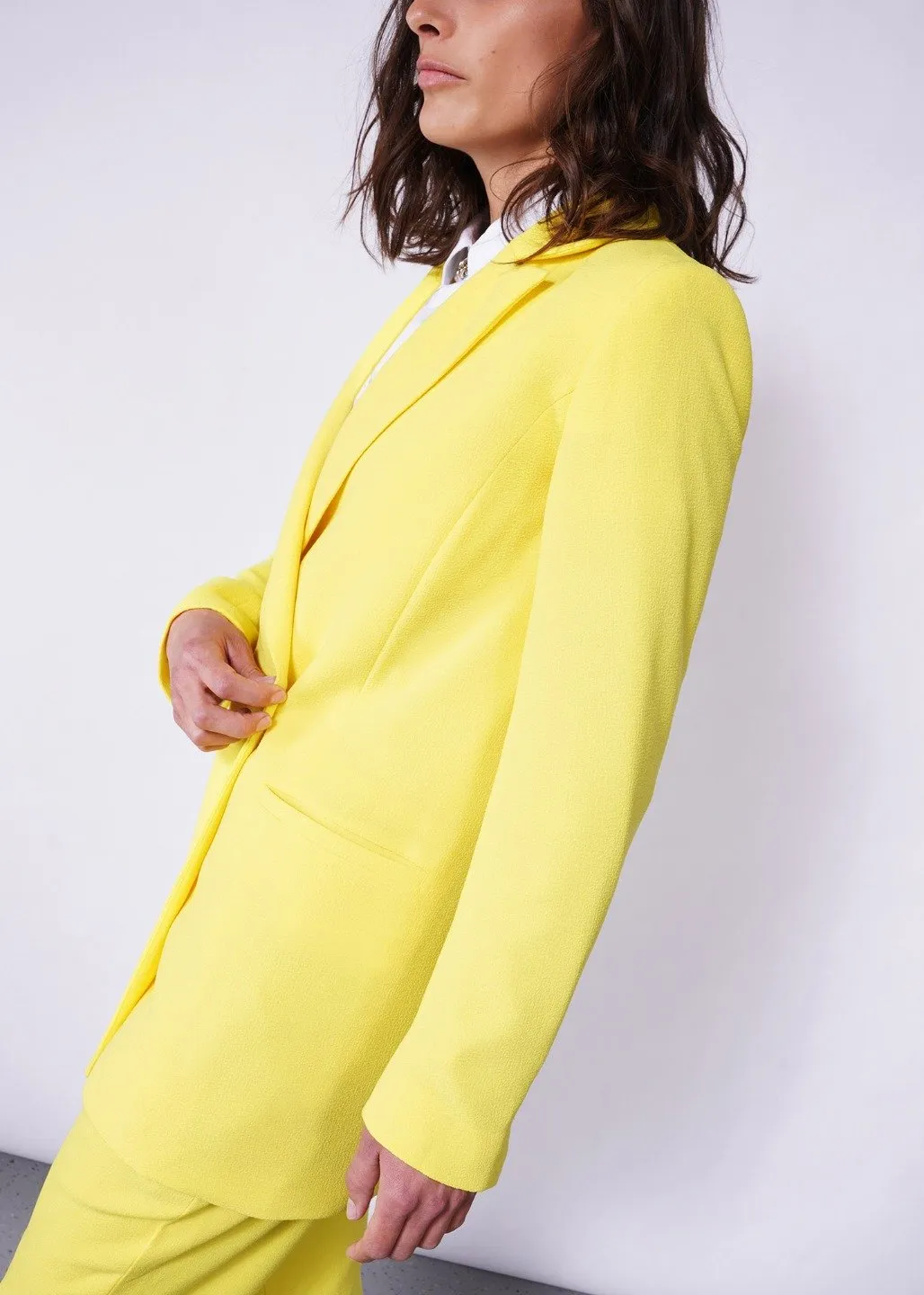 Empower Crepe Double Breasted Blazer in Lemon