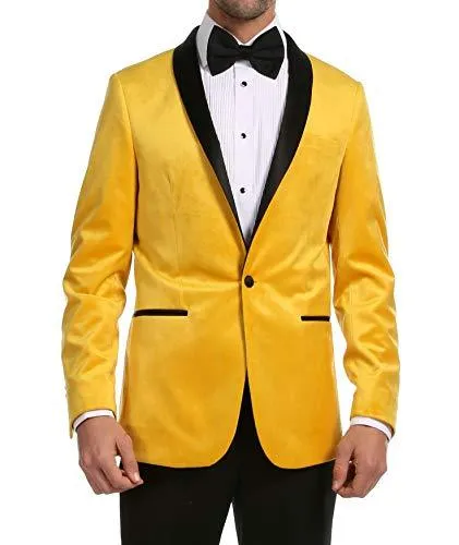 Enzo Gold Slim Fit Velvet Shawl Tuxedo Blazer for Men