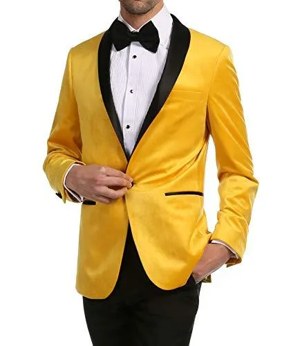 Enzo Gold Slim Fit Velvet Shawl Tuxedo Blazer for Men