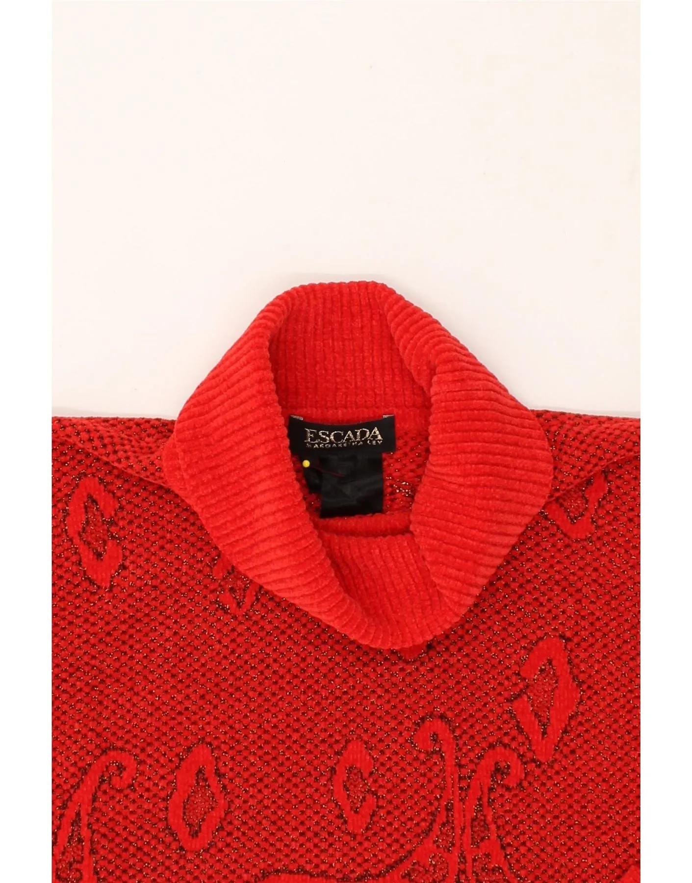 ESCADA Womens Crop Roll Neck Jumper Sweater EU 44 XL Red Paisley Acrylic