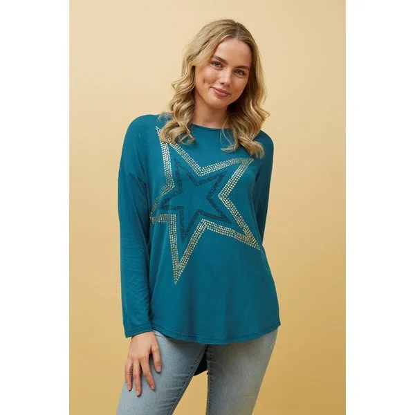 EVA LONG SLEEVE STAR PRINT TOP