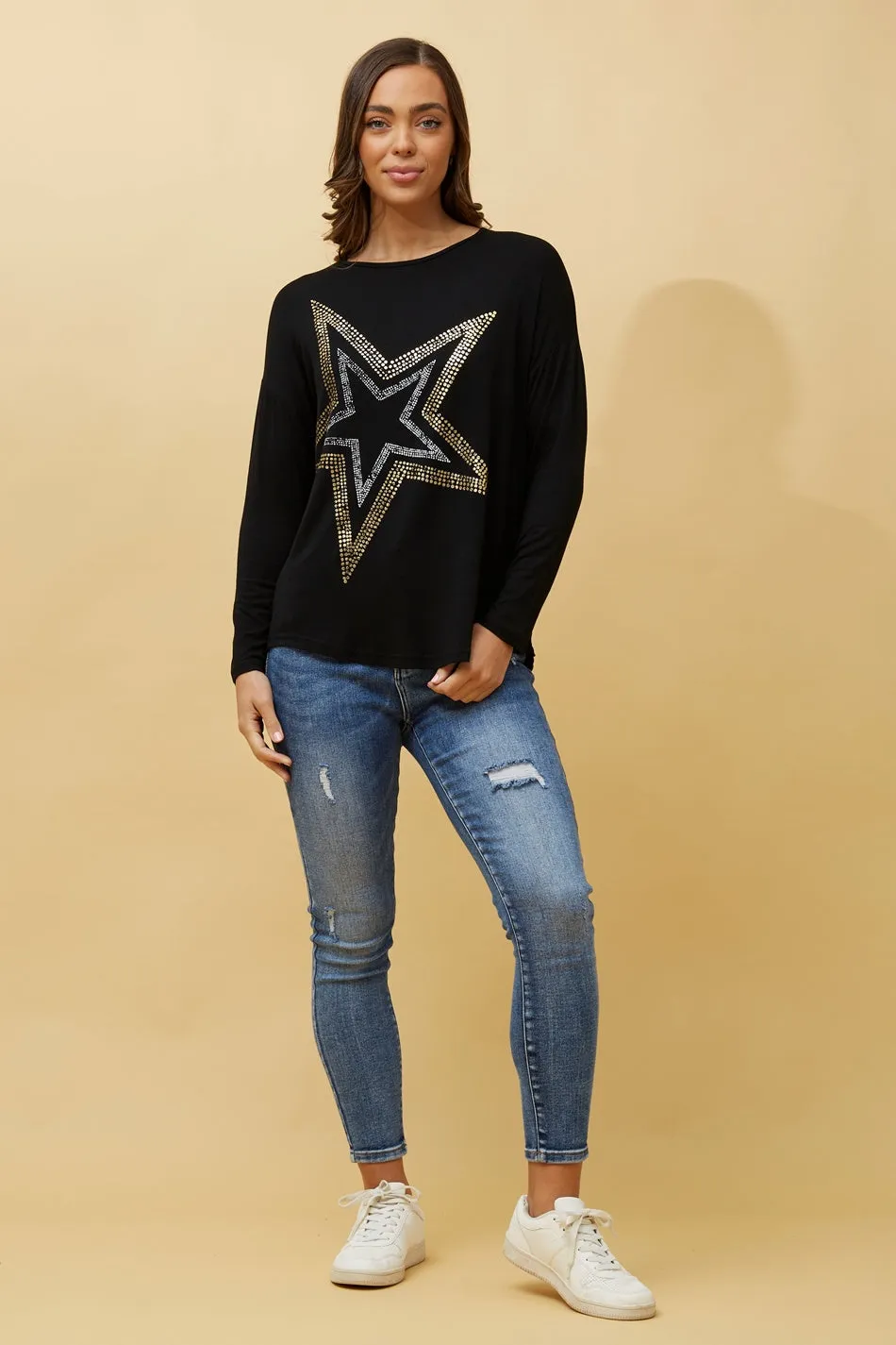 EVA LONG SLEEVE STAR PRINT TOP