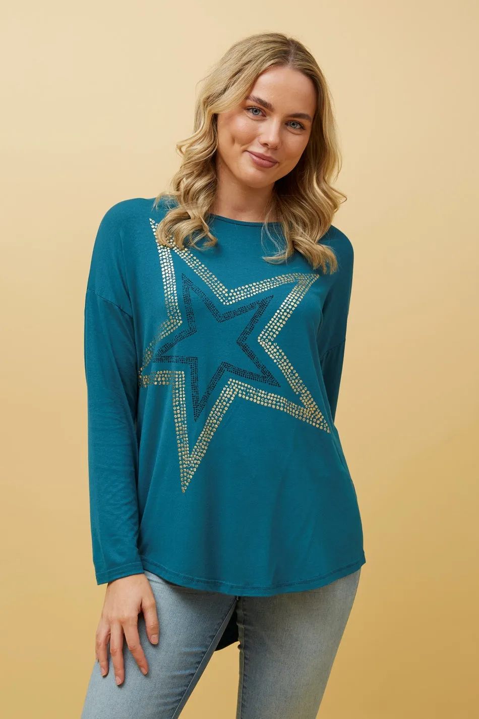 EVA LONG SLEEVE STAR PRINT TOP