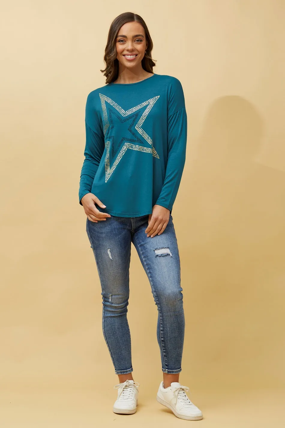 EVA LONG SLEEVE STAR PRINT TOP