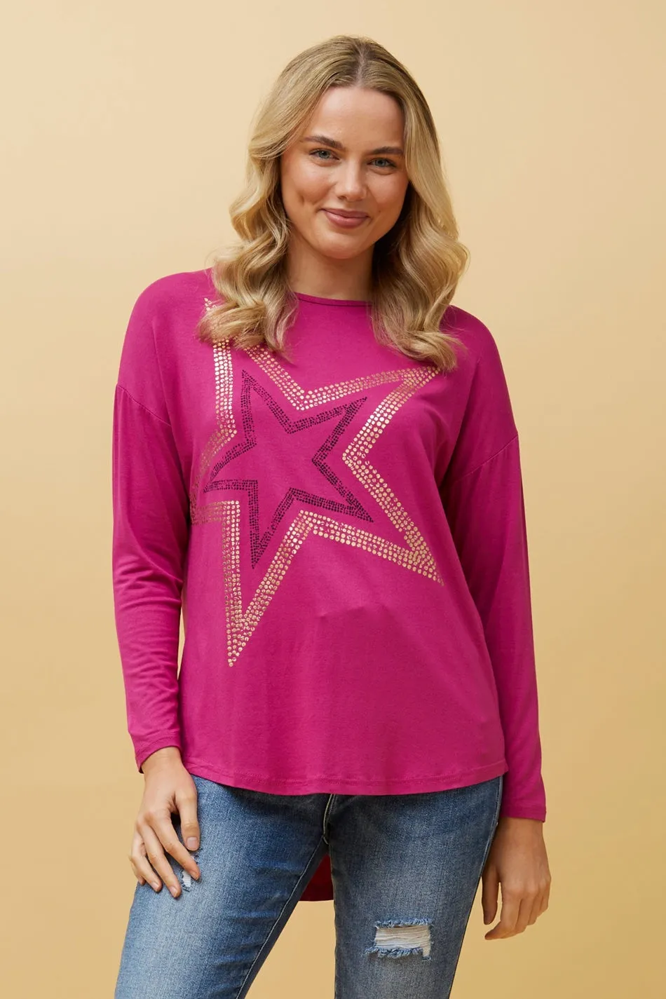 EVA LONG SLEEVE STAR PRINT TOP