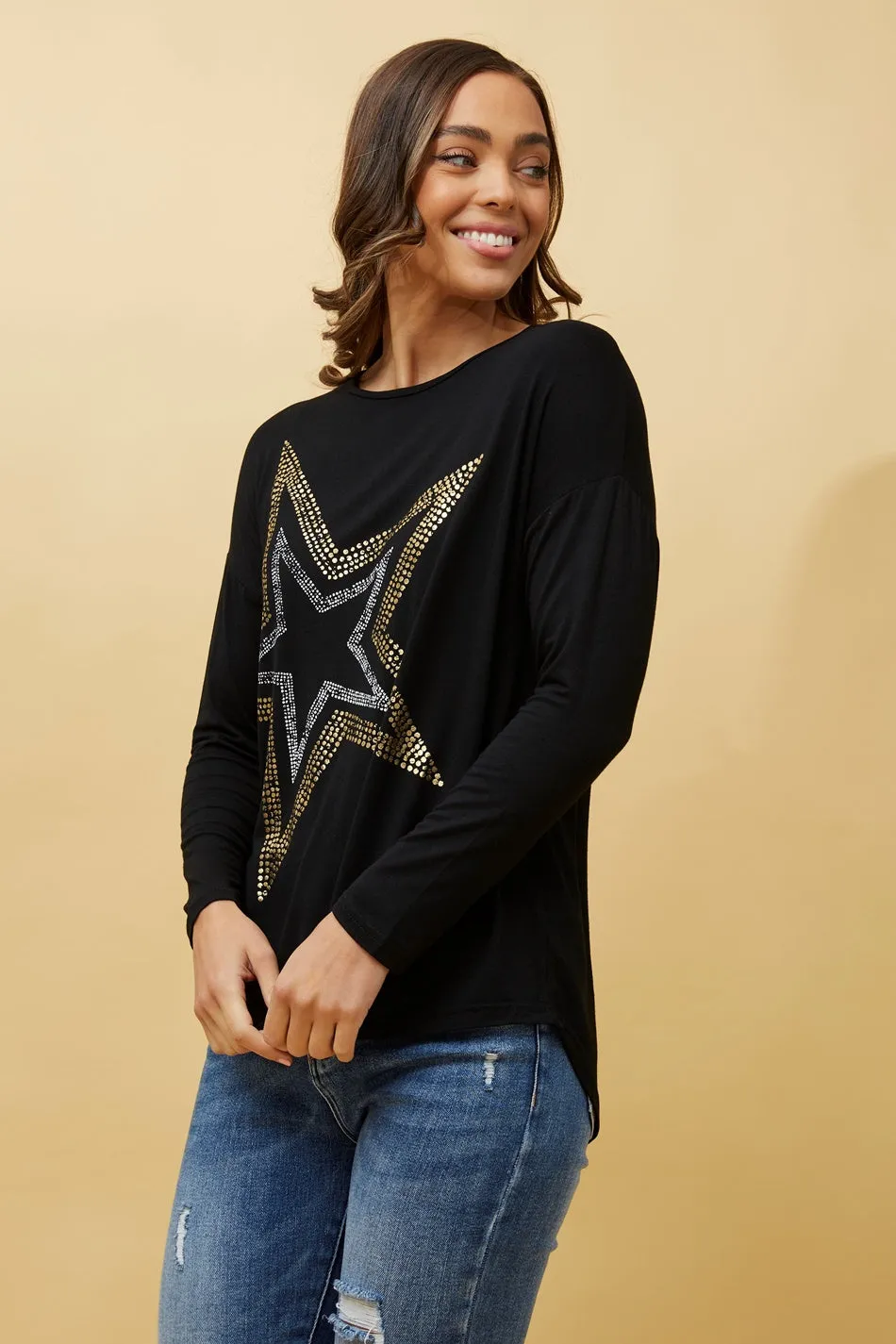 EVA LONG SLEEVE STAR PRINT TOP