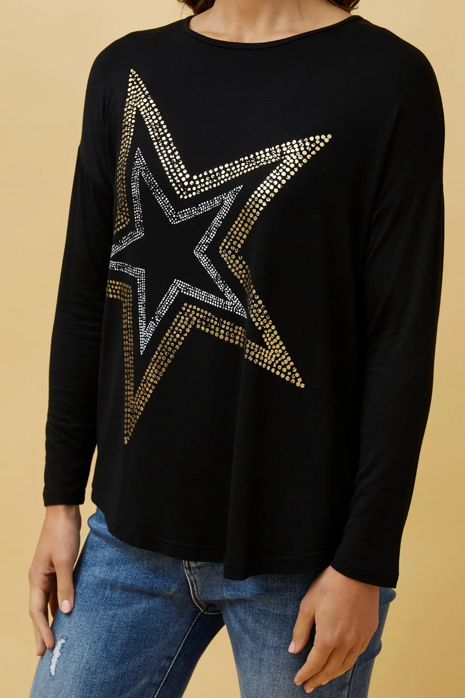 EVA LONG SLEEVE STAR PRINT TOP