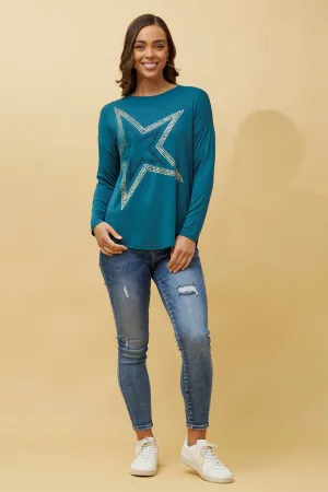 EVA LONG SLEEVE STAR PRINT TOP