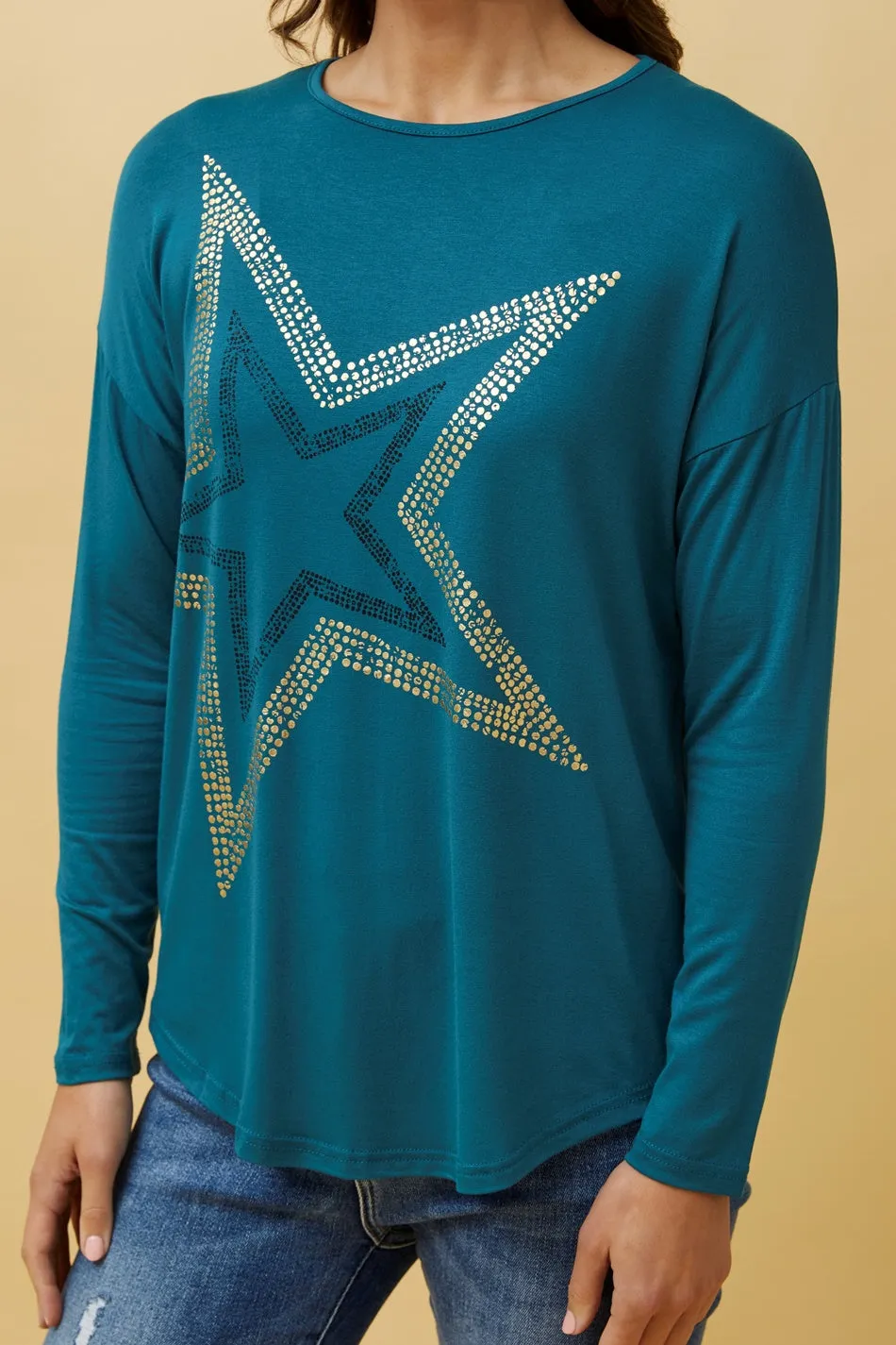 EVA LONG SLEEVE STAR PRINT TOP