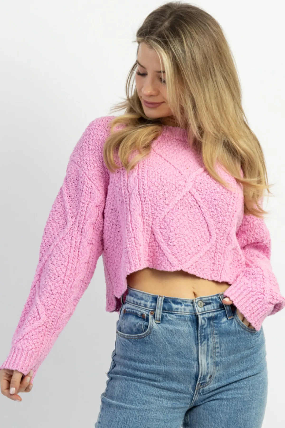 FAIRYTALE BABY PINK CABLEKNIT SWEATER