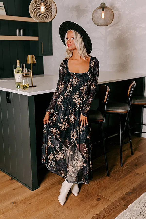 Falling In Love Mesh Floral Midi in Black