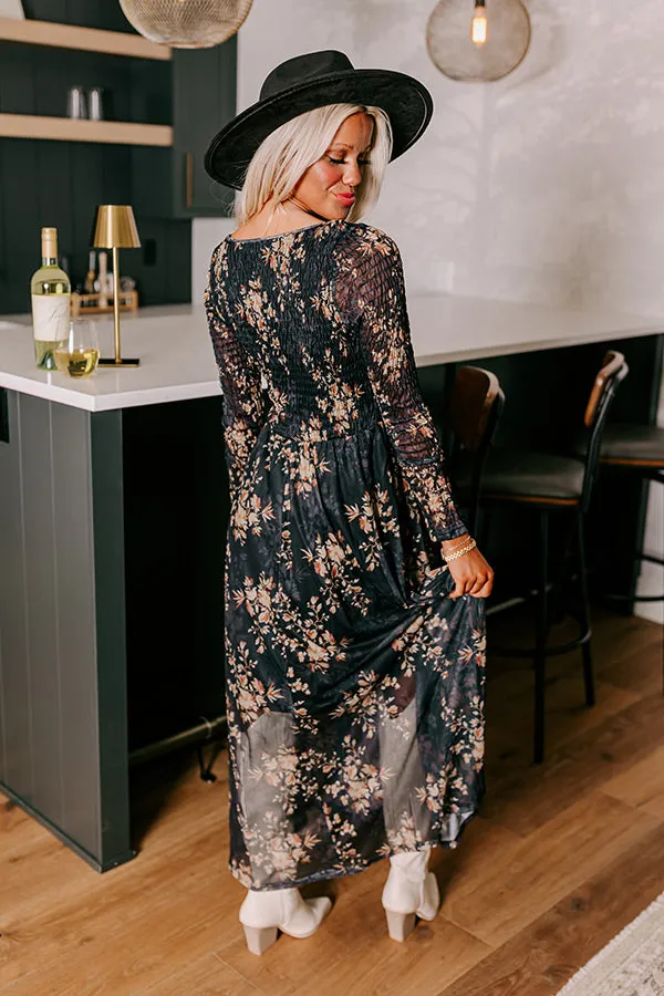 Falling In Love Mesh Floral Midi in Black