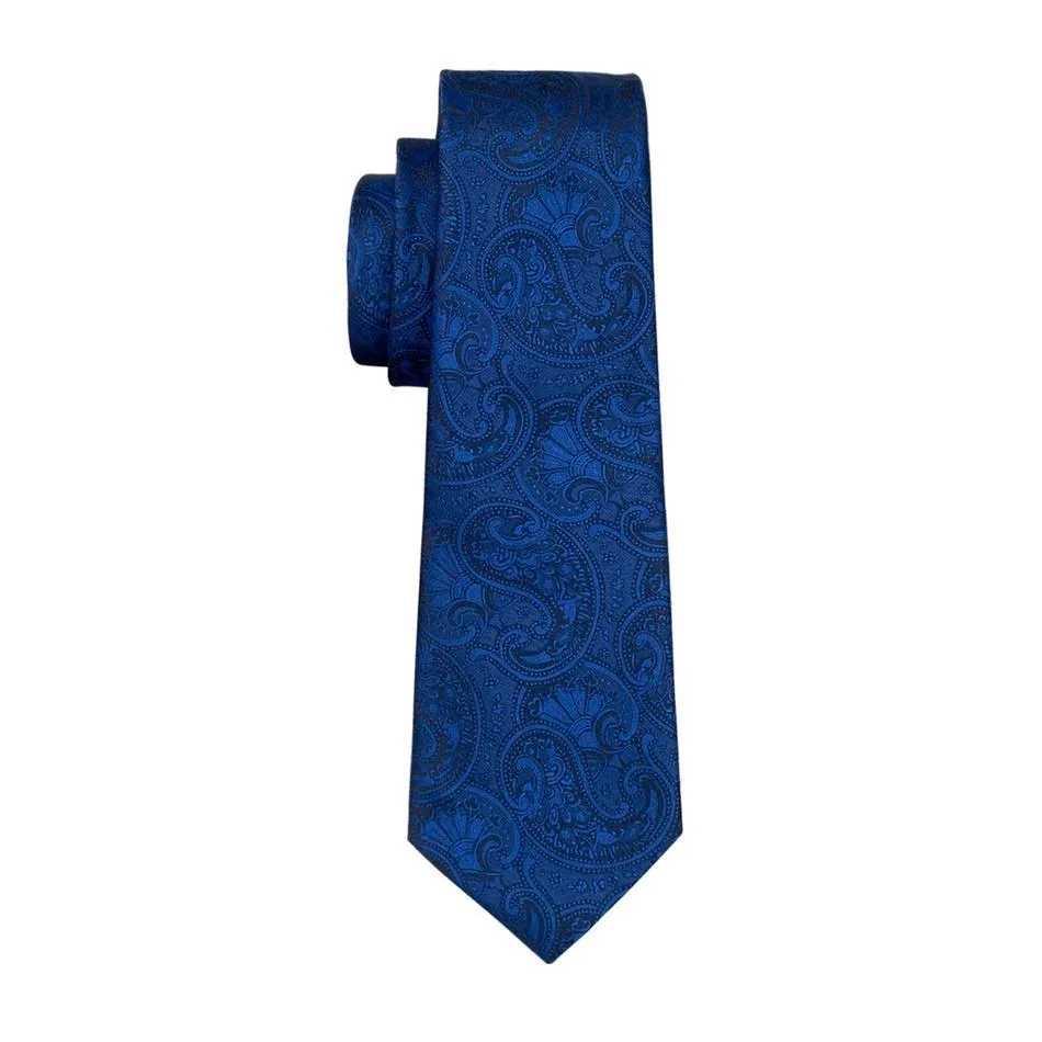 Fanstastic Blue Paisley Tie Pocket Square Cufflinks Set Gift Box Set