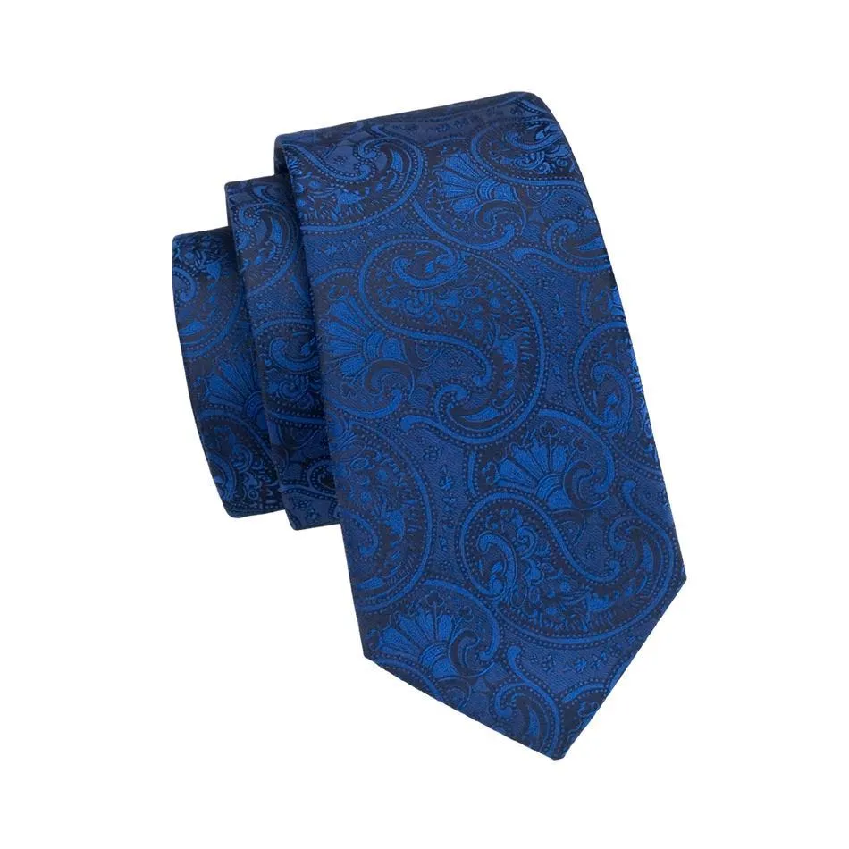 Fanstastic Blue Paisley Tie Pocket Square Cufflinks Set Gift Box Set