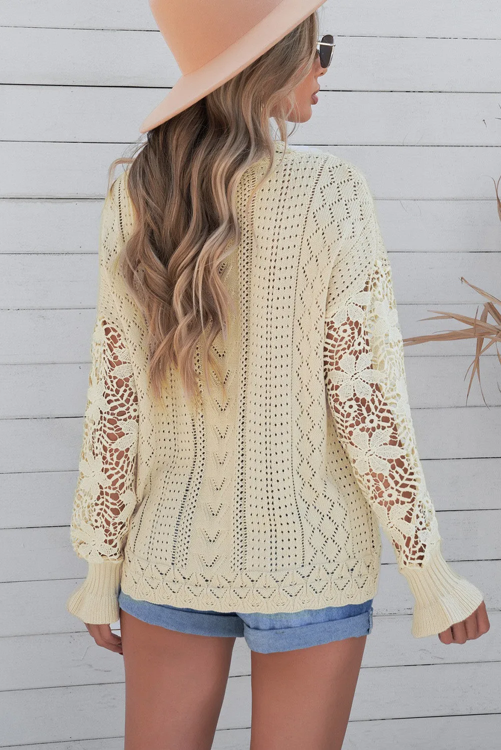 Fashion Sweater Women's Casual Openwork Lantern Sleeve Dropped Shoulder Sweater