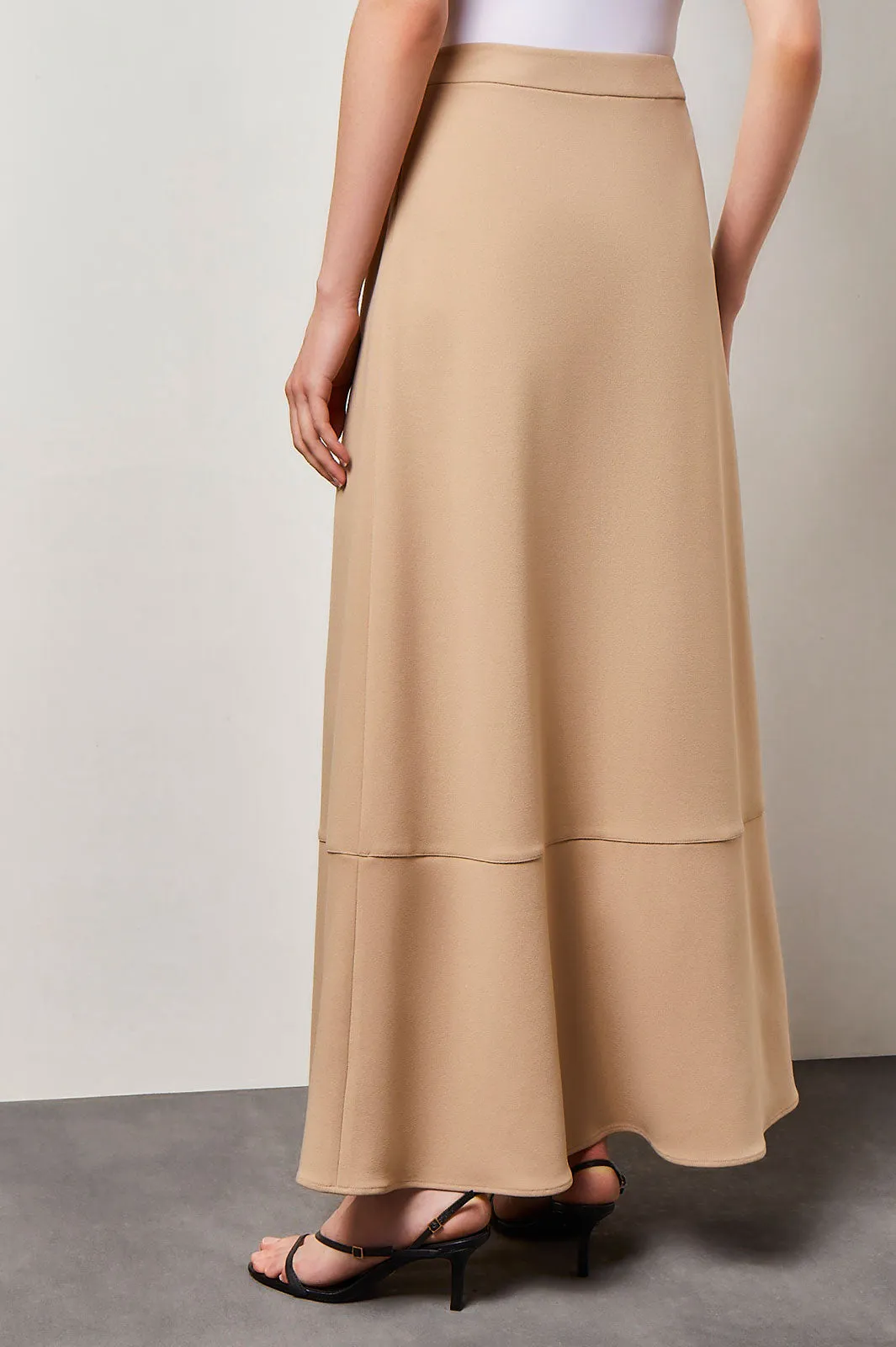 Flare Stretch Deco Crepe Maxi Skirt, Dark Champagne