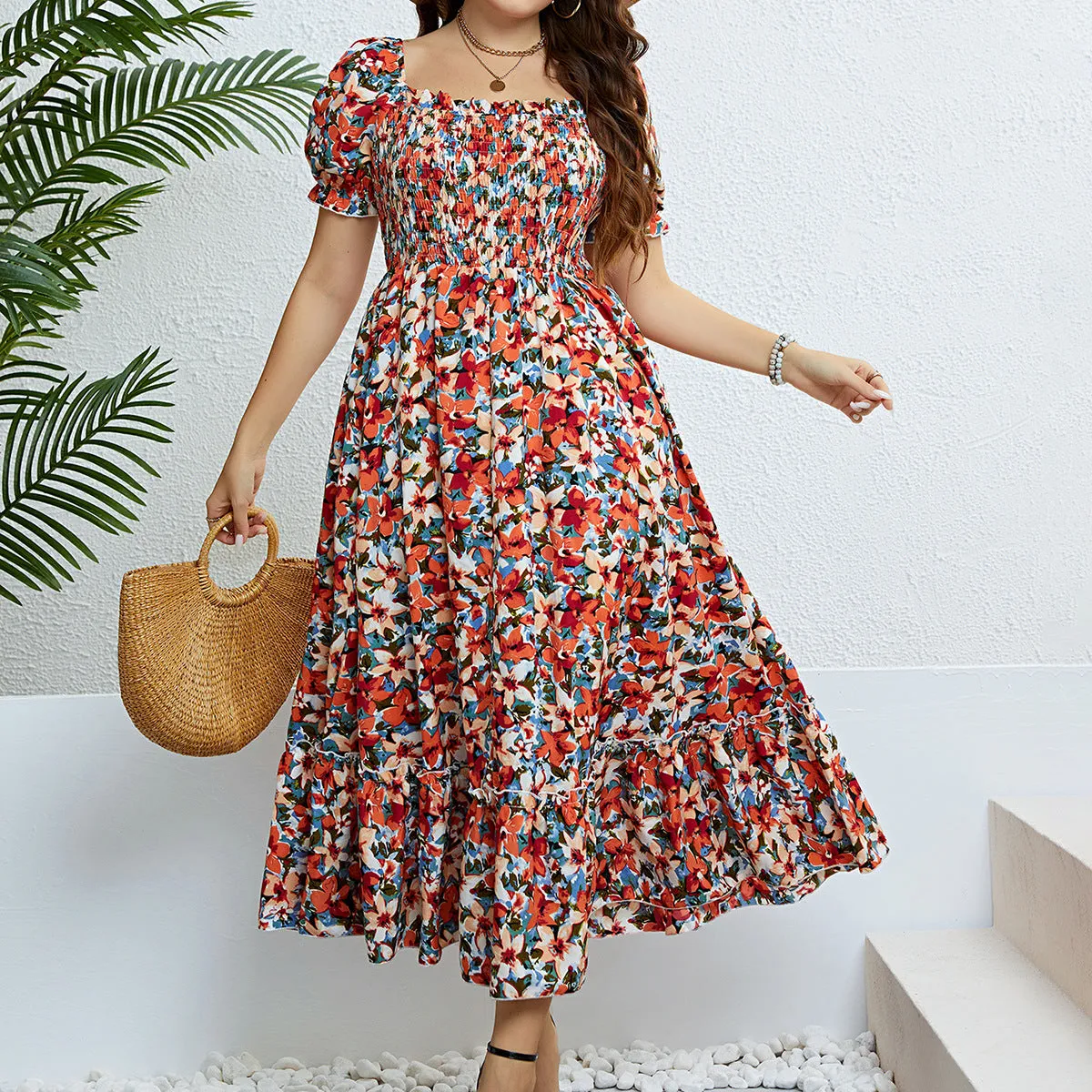 Floral off Shoulder Slimming Dress