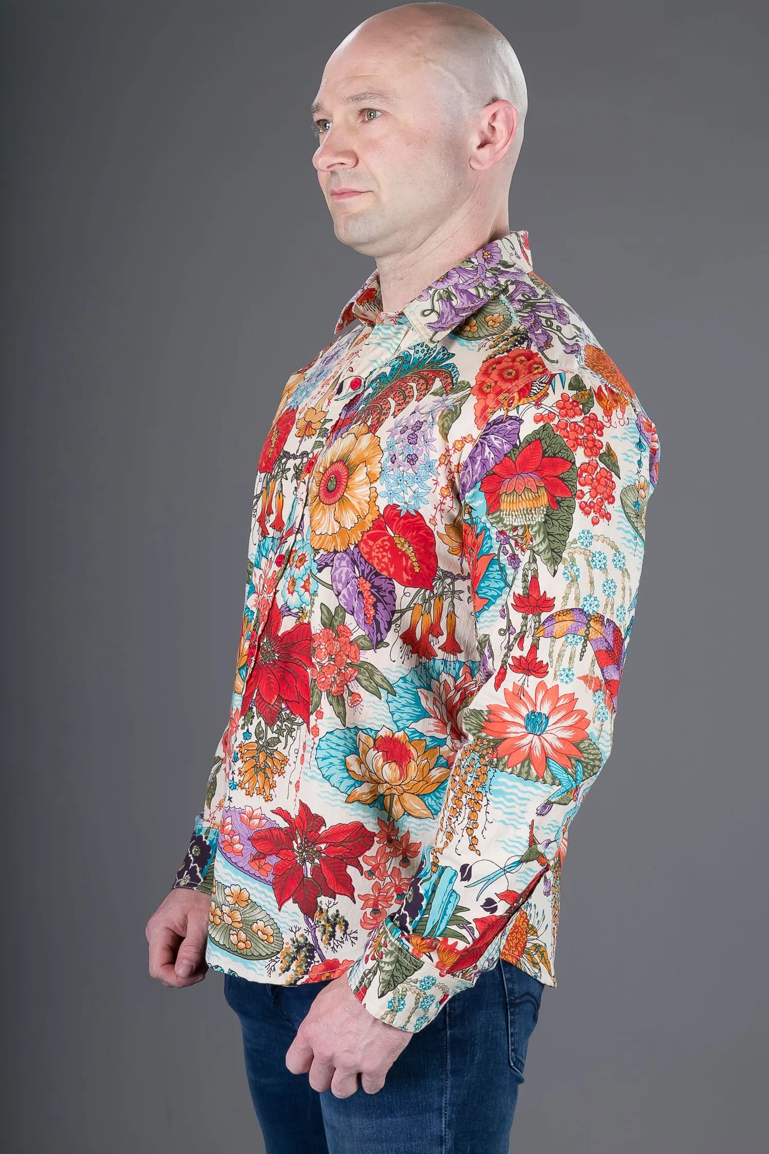 Floral Print Cotton Slim Fit Mens Shirt Long Sleeve