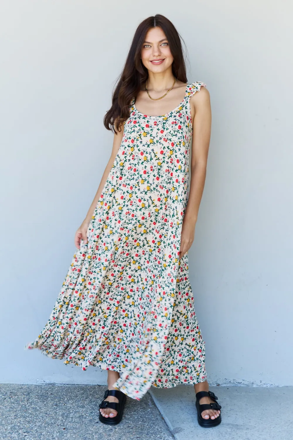 Floral Ruffle Sleeves Maxi Dress