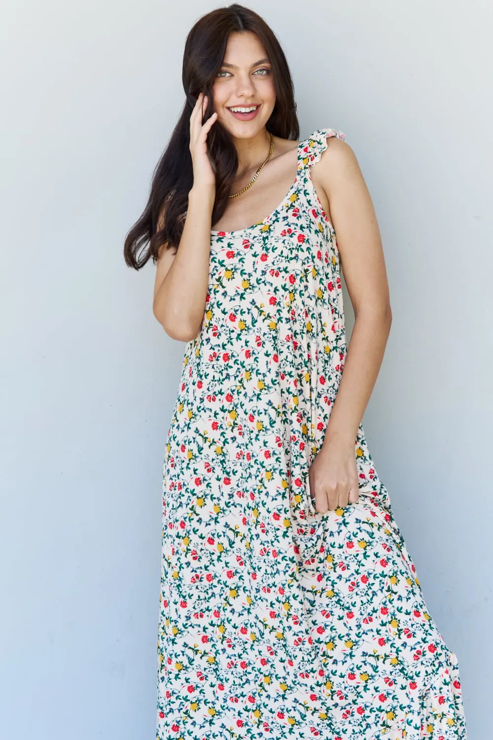 Floral Ruffle Sleeves Maxi Dress