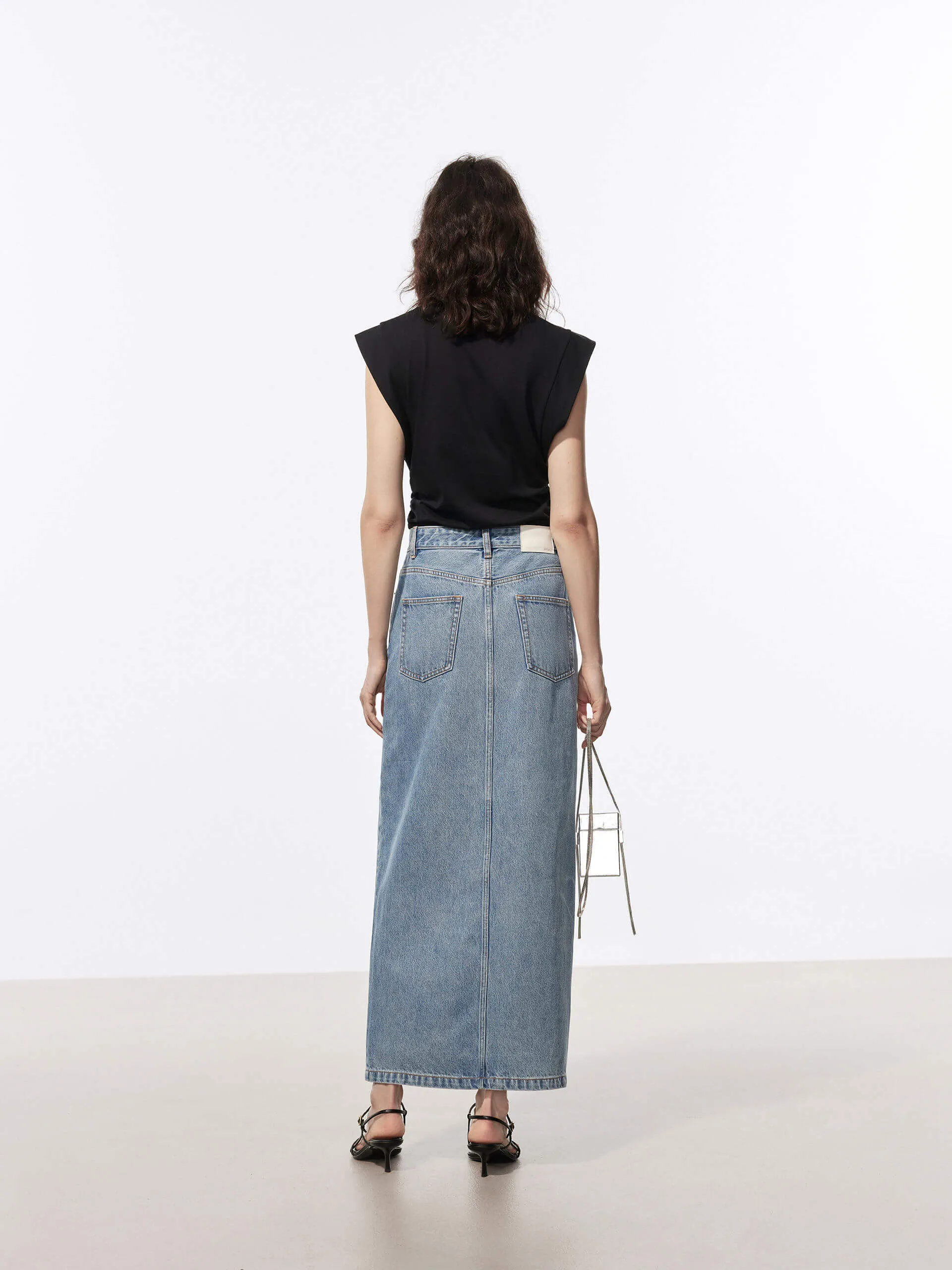 Front Buckle Denim Skirt