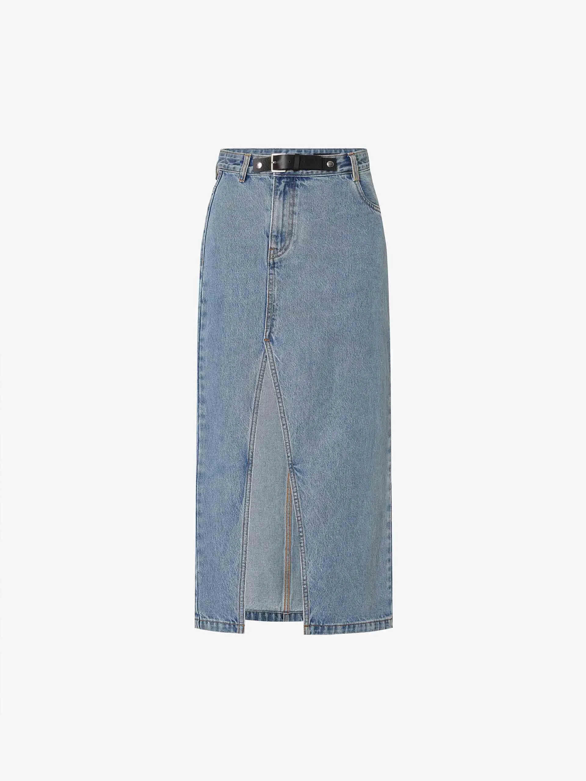 Front Buckle Denim Skirt