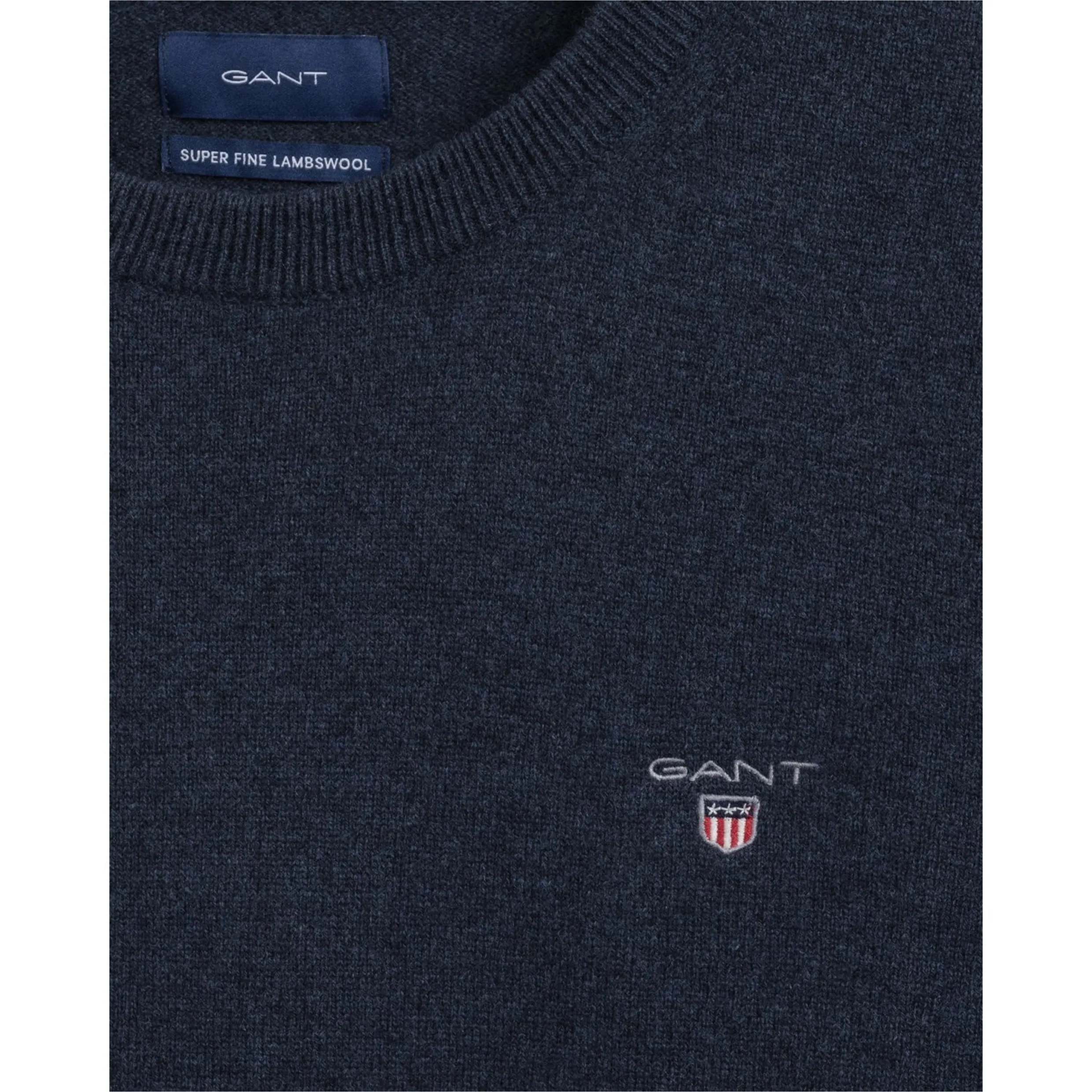 GANT Super Fine Lambswool Crew Neck Sweater - Dark Navy Melange