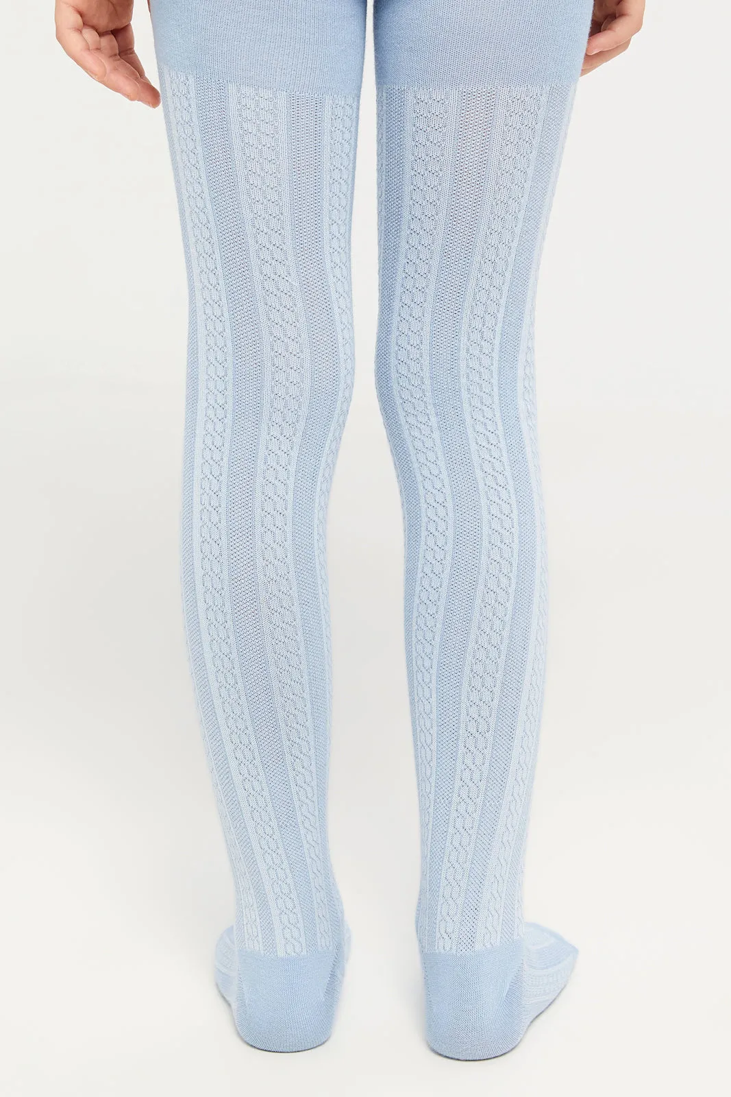 Girls Blue And White Jacquard Tights Set (2 Piece)