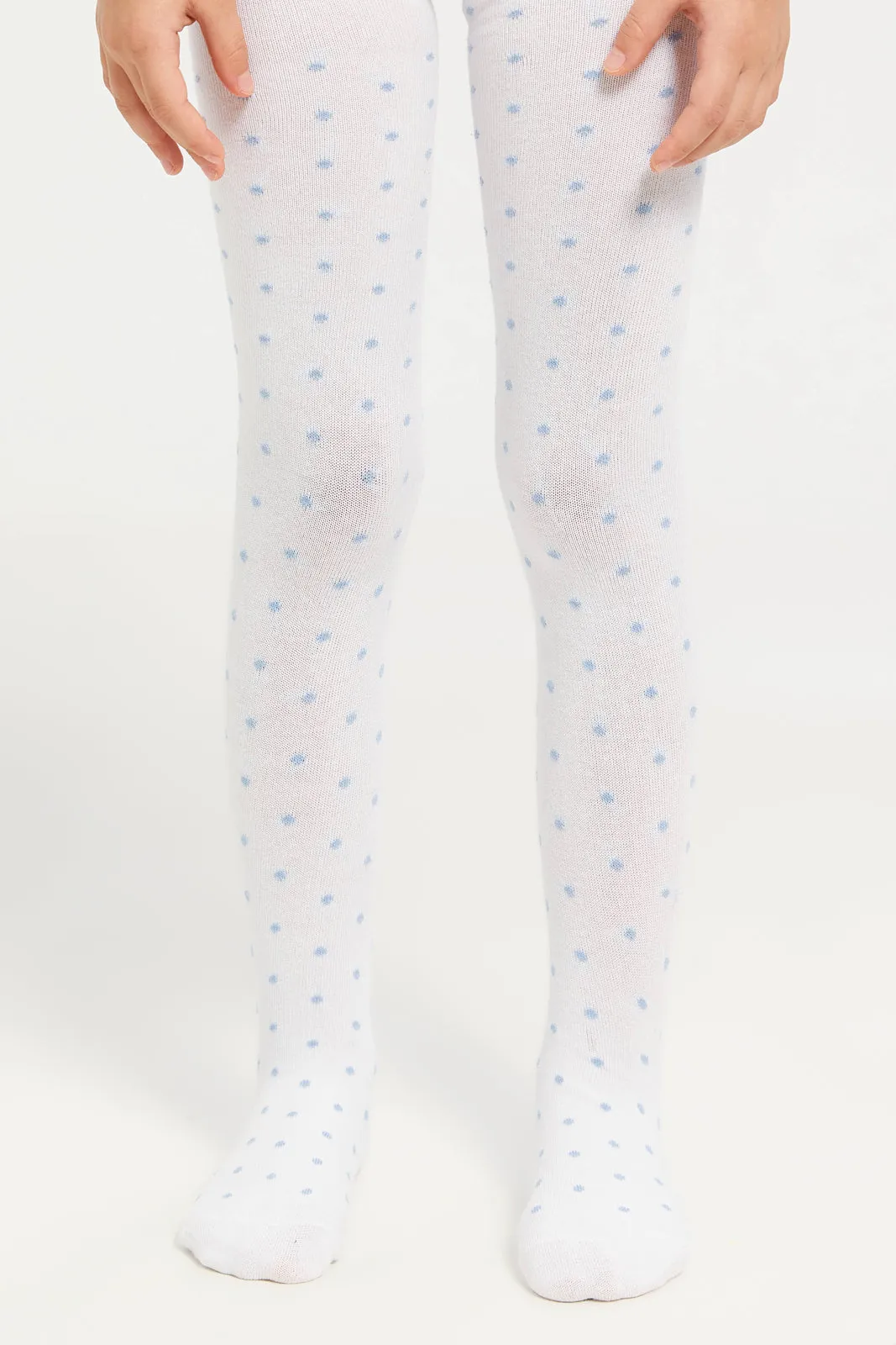 Girls Blue And White Jacquard Tights Set (2 Piece)