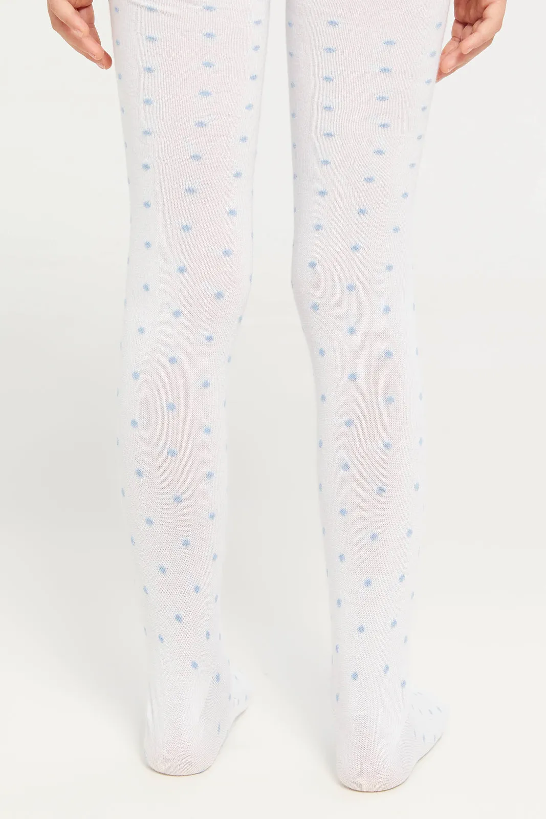 Girls Blue And White Jacquard Tights Set (2 Piece)