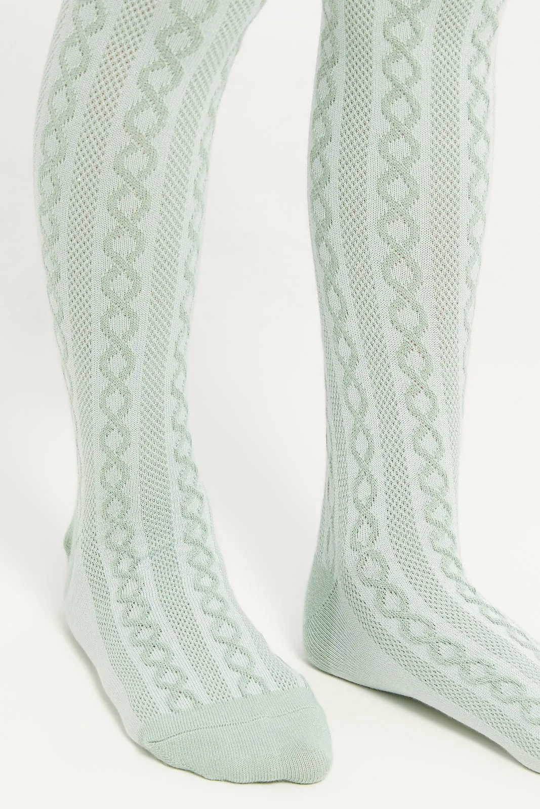 Girls White And Green Tights Set (2 Piece)