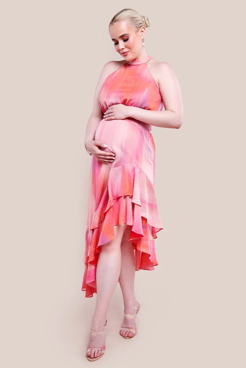 Goddiva Maternity Halter Neck Chiffon Tie Midaxi Dress - Blush