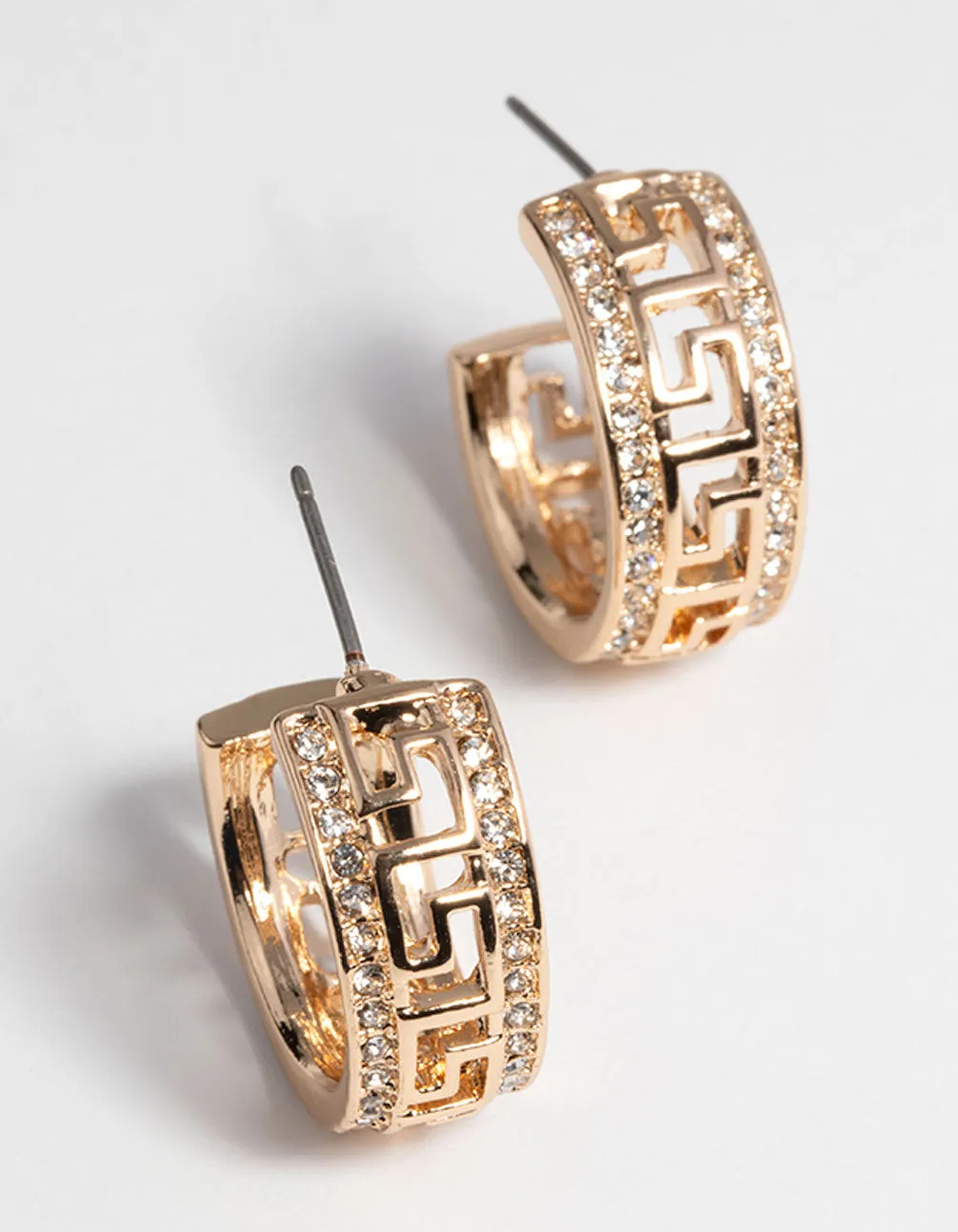 Gold Diamante Greek Key Earrings