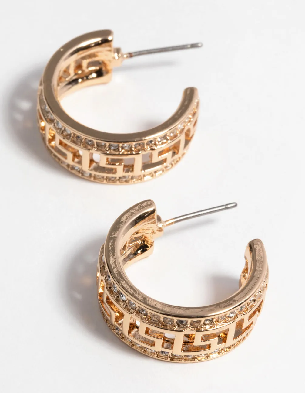 Gold Diamante Greek Key Earrings