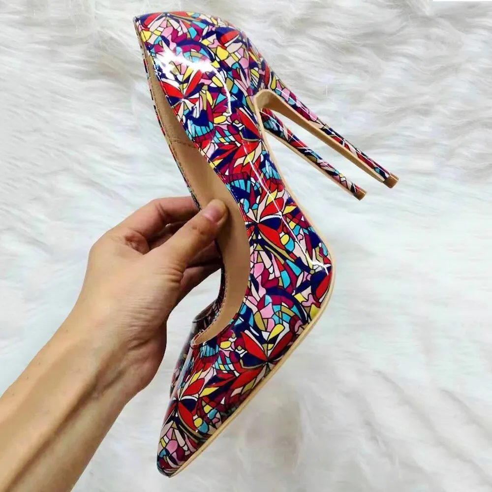 Graphic Printed Pointy Toe Stiletto Pumps