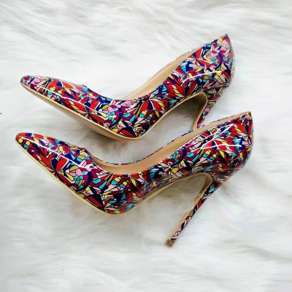 Graphic Printed Pointy Toe Stiletto Pumps