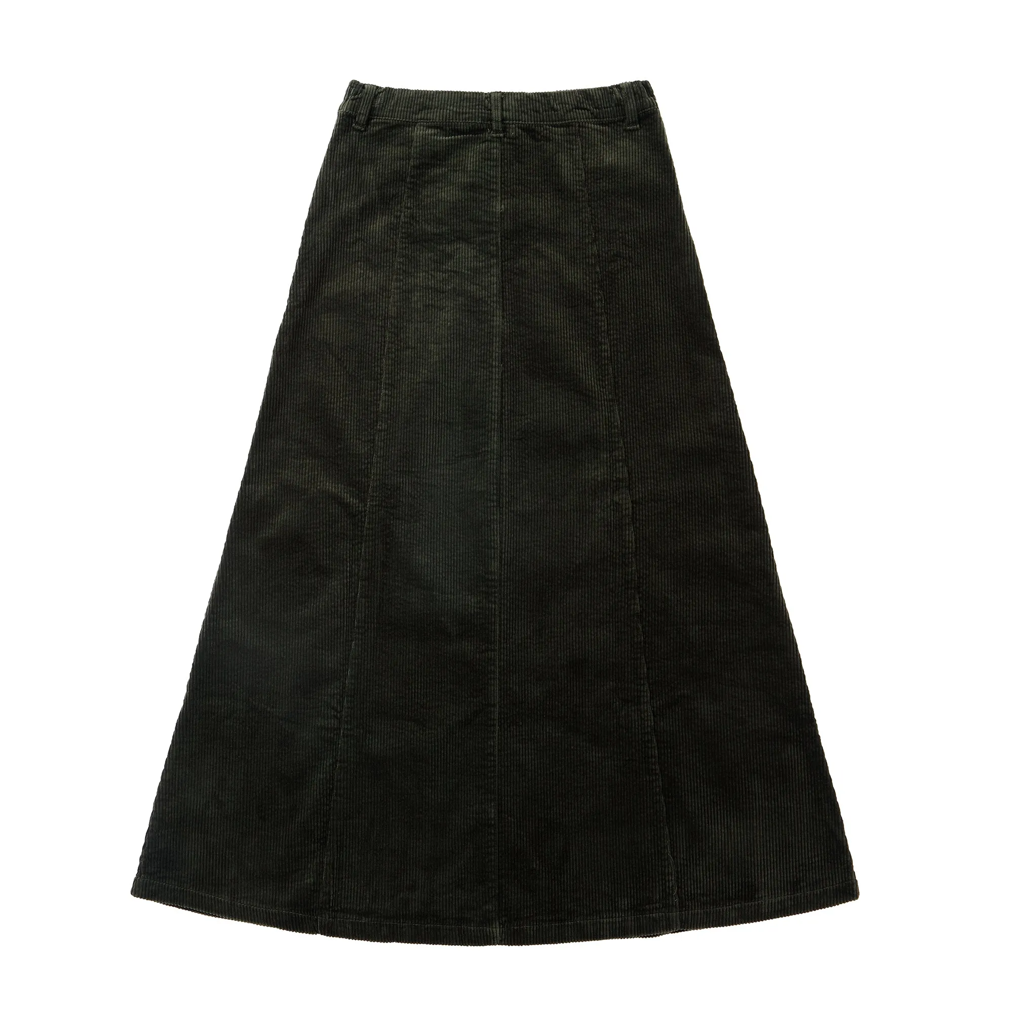 Green Corduroy Maxi Skirt With Button Front