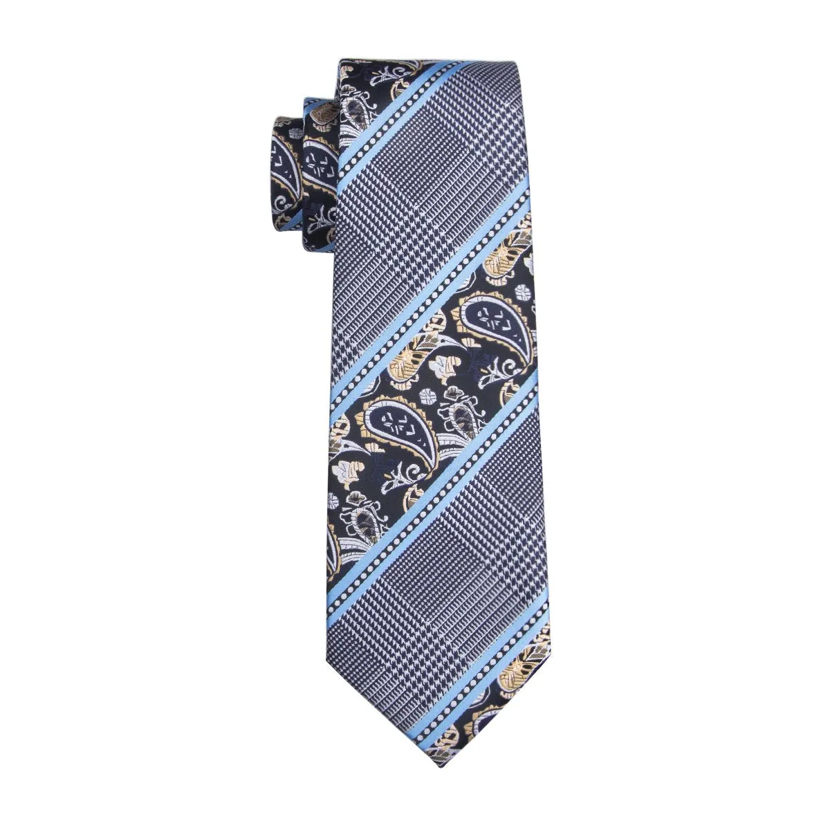 Grey Blue Novelty Tie Pocket Square Cufflinks Set Gift Box Set