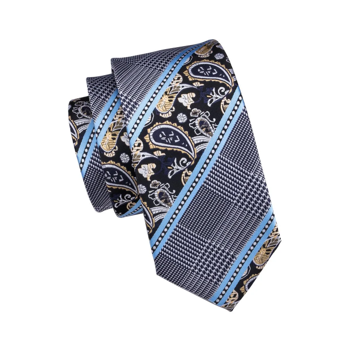 Grey Blue Novelty Tie Pocket Square Cufflinks Set Gift Box Set