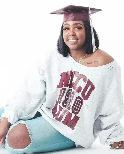 Handmade NCCU 1910 Alum Ash Grey Maroon Crew Neck or Off Shoulder Lightweight Sweatshirt