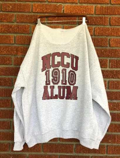 Handmade NCCU 1910 Alum Ash Grey Maroon Crew Neck or Off Shoulder Lightweight Sweatshirt